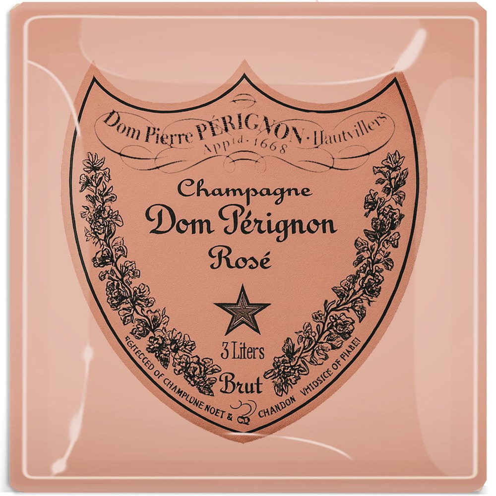 Decoupage Glass Tray - Vintage Dom Perignon Rose