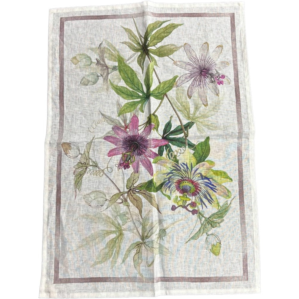 Italian Taupe Floral Linen Tea Towel