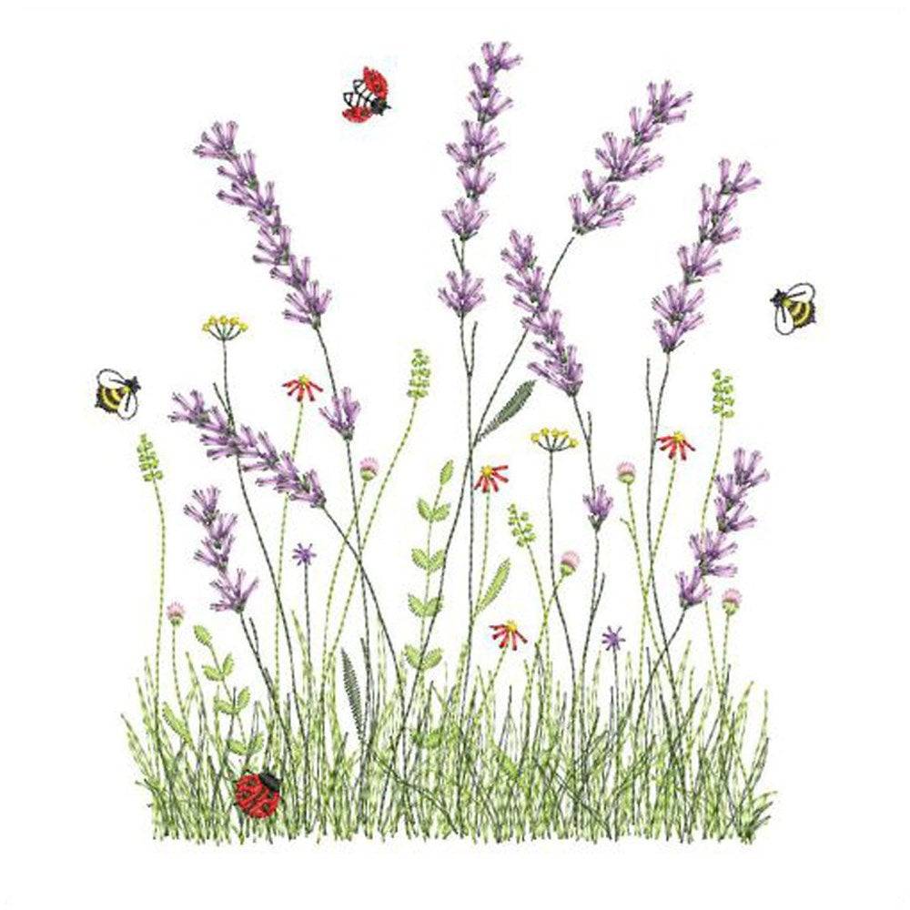 Embroidered Lavender Field Tea Towel