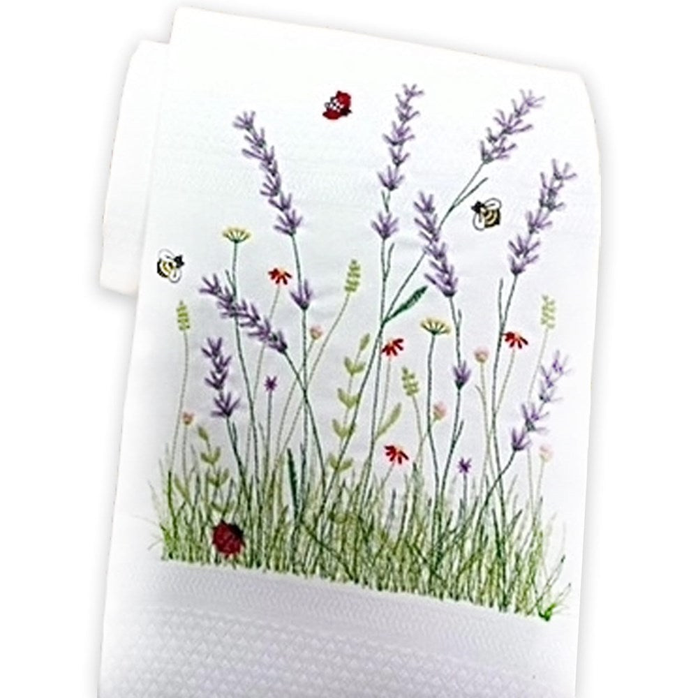 Embroidered Lavender Field Tea Towel